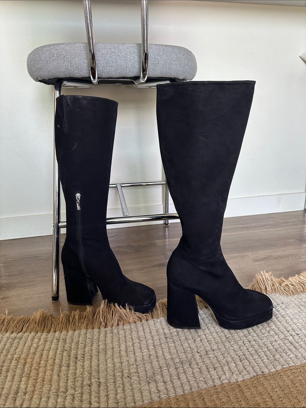 Black Suede SCHUTZ Knee-High Block Heel Boots